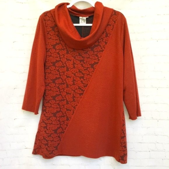 Parsley & Sage Tops - Parsley & Sage Tunic Top Orange Cowl Neck 3/4 Sleeve Floral Size Large
